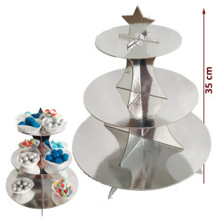 Expositor Cartón Plata Liso de 3 Pisos para decorar Mesa Dulce