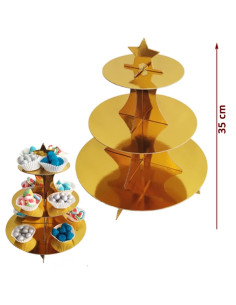 Expositor Cartón Dorado Liso de 3 Pisos para decorar Mesa Dulce