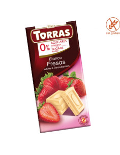 Tableta Chocolate Blanco con Fresa sin azúcar 75gr Chocolates Torras