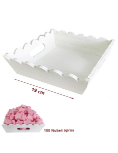Caja Madera blanca cuadrada ondulada 19x19x6cm 1ud para Mesa Dulce